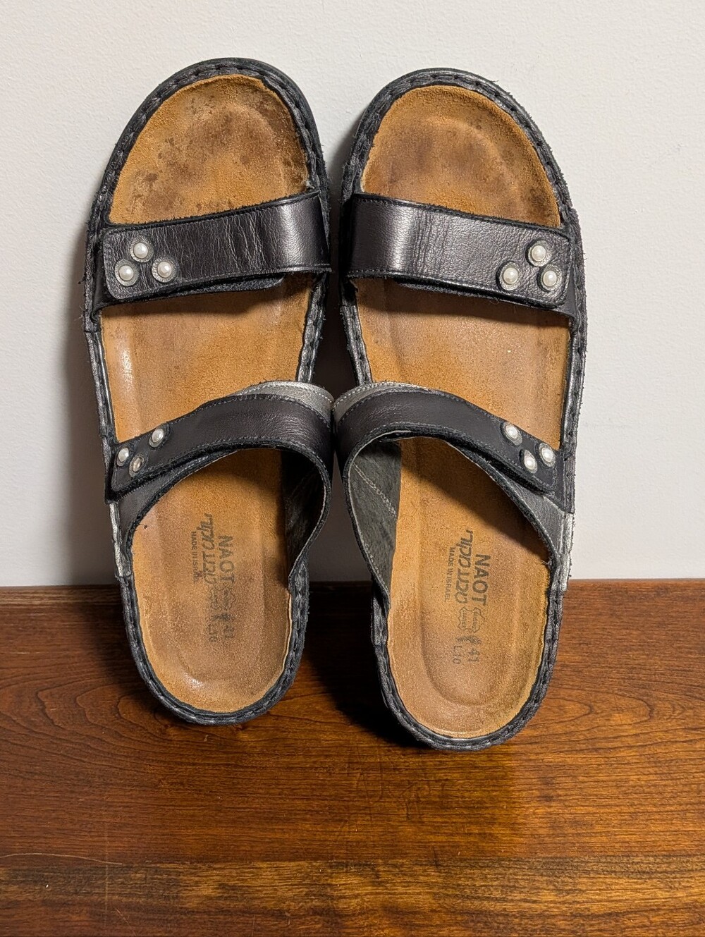 Naot leather sandals. Slides With adjustable Hook And Loop Straps. Sz 10 . EU 41